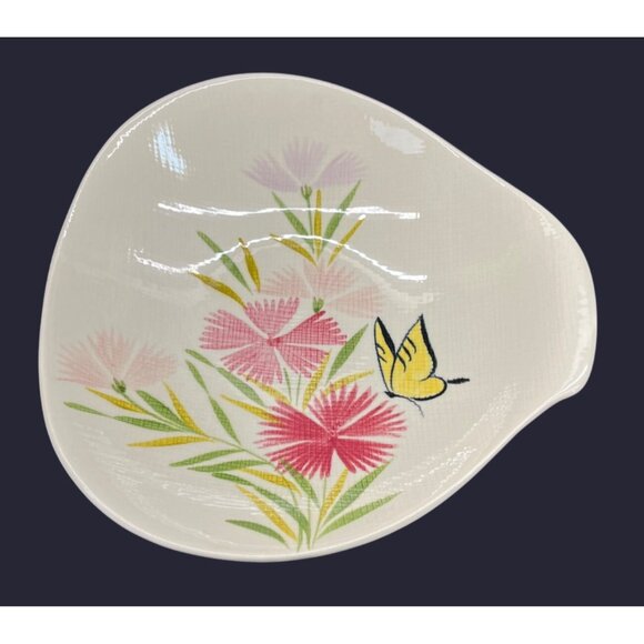 Vintage Red Wing Abstract Pink Spice Floral Butterfly Lug Handle Serving Bowl - Picture 2 of 11
